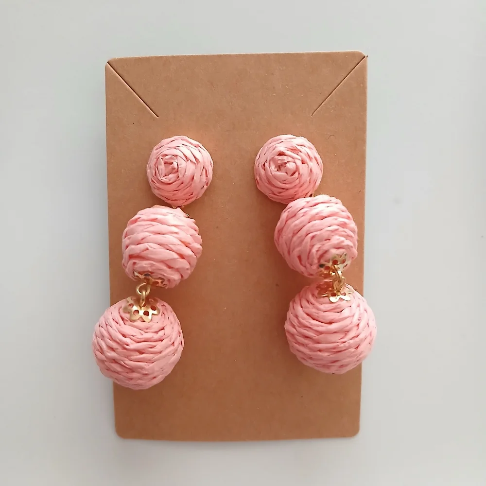 Fashion Jewelry Pink Woven Ball Earrings - Picture 1 of 3